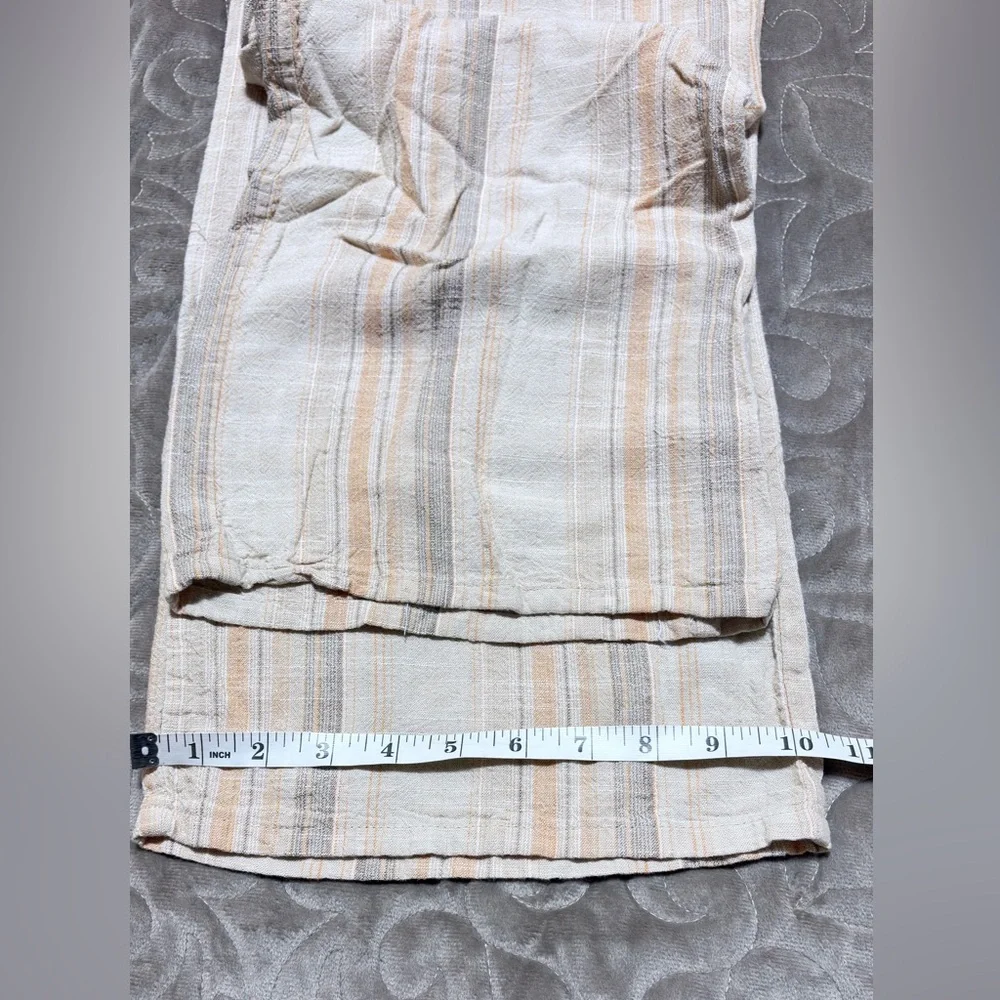 H&M Divided Women Pants Linen Viscose Blend Beige Wide Leg M Stripe